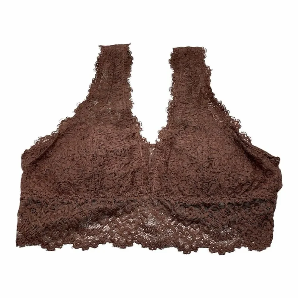 Aerie Eyelash Lace Padded Plunge Bralette Women's Size Medium Purple